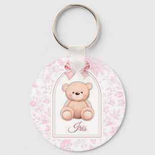 Iris   Custom Pink Teddy Bear Nursery Design  Keychain