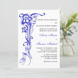 Iris & Dragonfly Royal Blue Faire-part de mariage