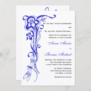 Iris & Dragonfly Royal Blue Wedding Invitation