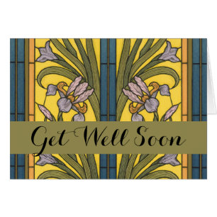 Iris Fleur Art Nouveau Vitrail Bleu Or