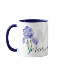 Iris fleur nom personnalisé tasse (style : Madison