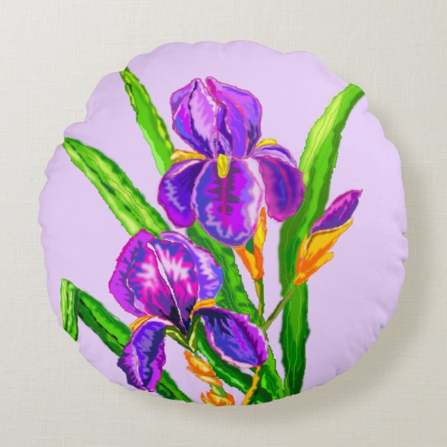 Iris Fleurs Coussin Arrondi Irises (Devant)