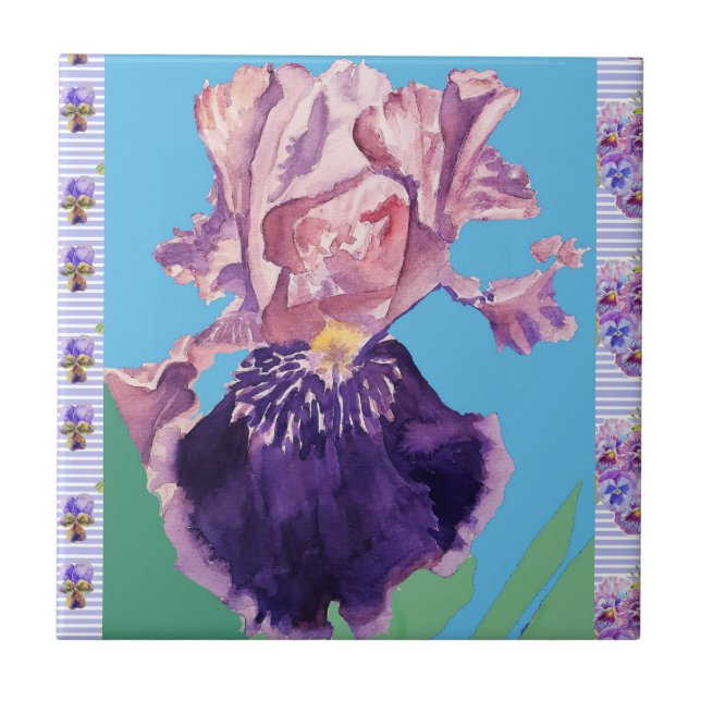 Iris Fleurs d'Iris pourpre iris aquarelle Carreaux (Devant)