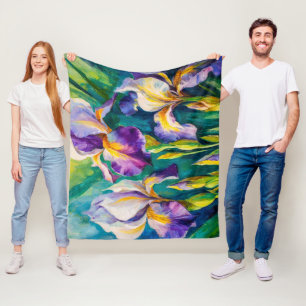 Iris Floral Acrylic Painting  Fleece Blanket
