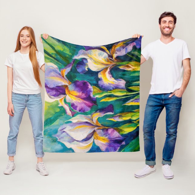 Iris Floral Acrylic Painting  Fleece Blanket (In Situ)