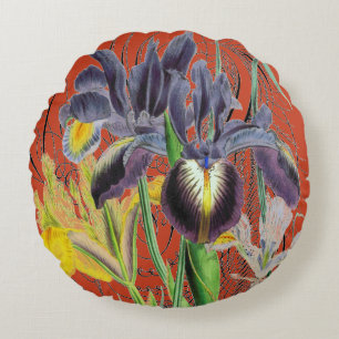 Iris Floral Fantasy Red 2.0 Round Pillow