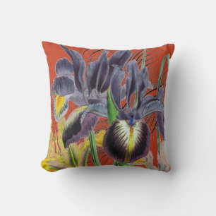 Iris Floral Fantasy Red 2.0 Throw Pillow