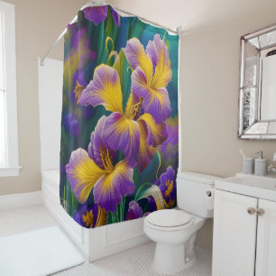 Iris Floral Purple and gold blue green leaves