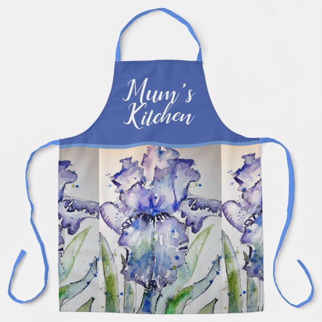 Iris Floral Shabby Chic Purple Lavender Mom Apron (Front)