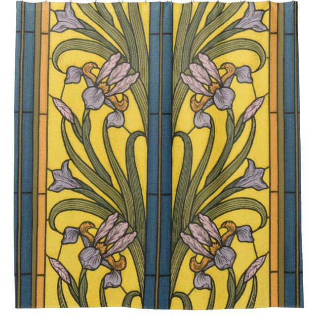 Iris Flower Art Nouveau Stained Glass Blue Gold (Front)