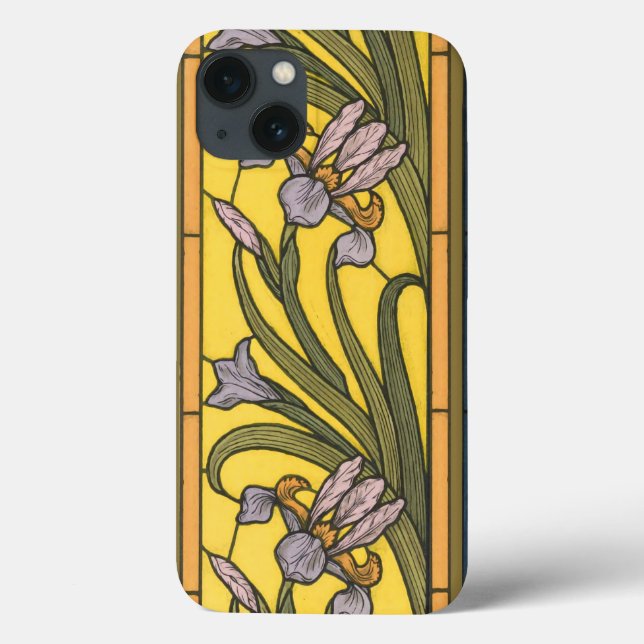 Iris Flower Art Nouveau Stained Glass Blue Gold Case-Mate iPhone Case (Back)