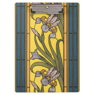 Iris Flower Art Nouveau Stained Glass Blue Gold Clipboard