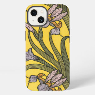 Iris Flower Art Nouveau Stained Glass Blue Gold iPhone 13 Case