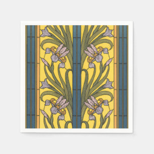 Iris Flower Art Nouveau Stained Glass Blue Gold Napkin