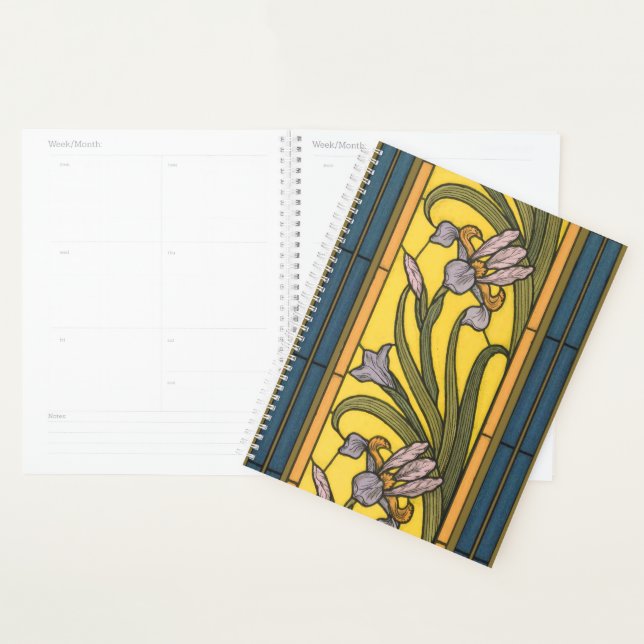 Iris Flower Art Nouveau Stained Glass Blue Gold Planner (Display)