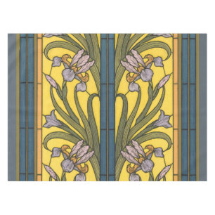 Iris Flower Art Nouveau Stained Glass Blue Gold Tablecloth