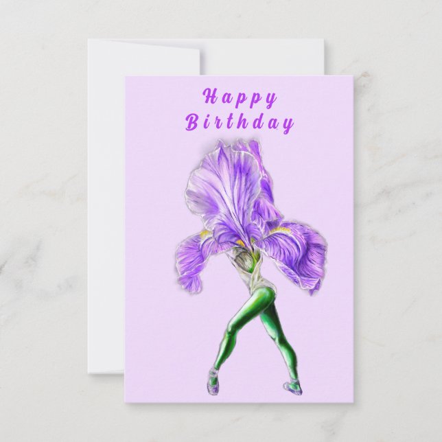 Iris Flower Ballet Dancer Birthday Card (Front)