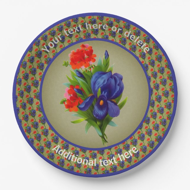 Iris Flower Bouquet Personalized Party  Paper Plate (Front)
