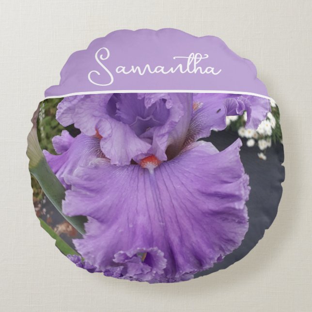 Iris Flower Flowers Purple Lavender Lilac Apron Round Pillow (Front)