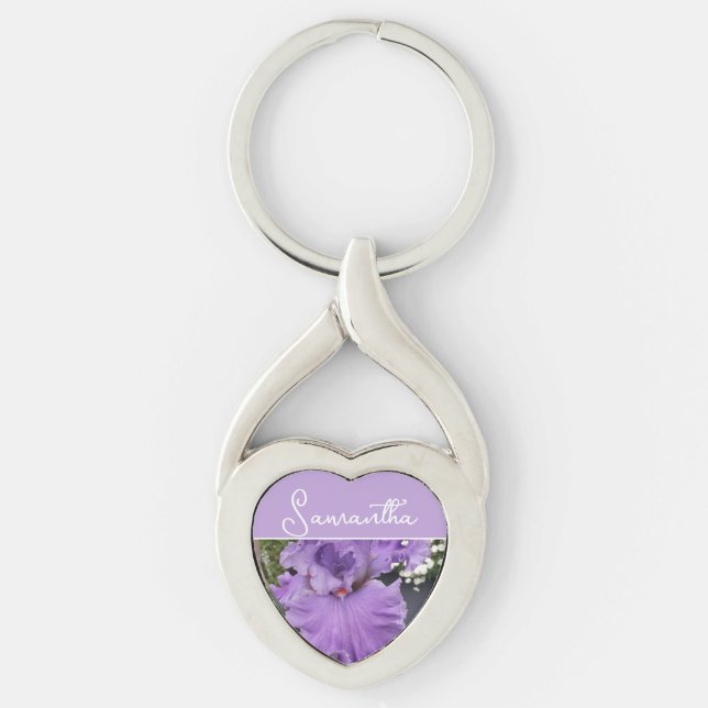 Iris Flower Flowers Purple Lavender Lilac Floral Keychain (Front)