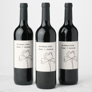 Iris flower personalize name and wedding date wine label