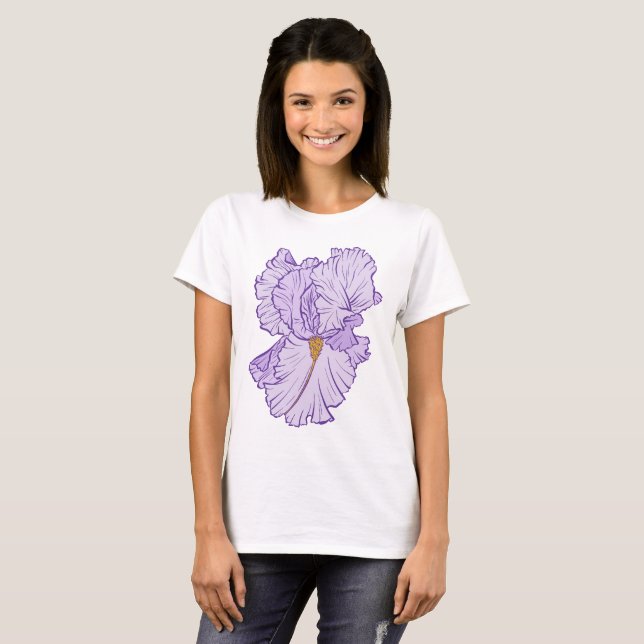 Iris Flower Purple Line Art T-Shirt (Front Full)