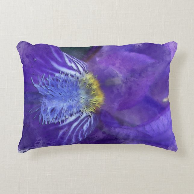 Iris Flower Purple Watercolor Accent Pillow (Front)