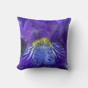 Iris Flower Purple Watercolor Throw Pillow