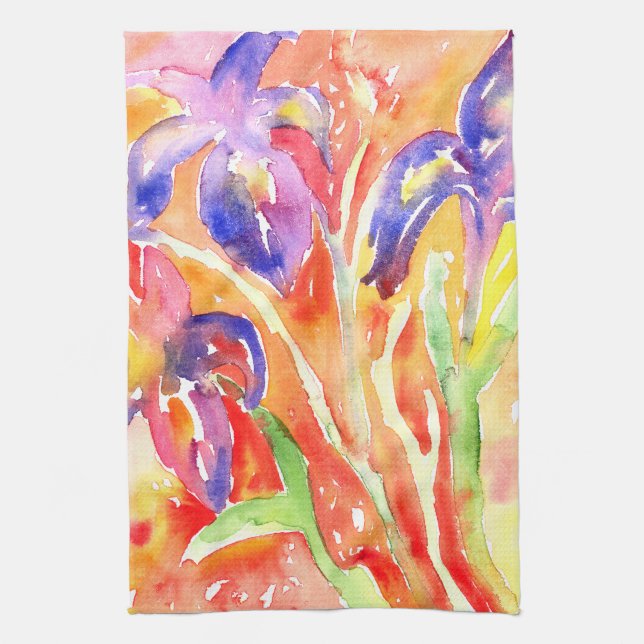 Iris Flower Watercolor Painting Kitchen Towel (Vertical)