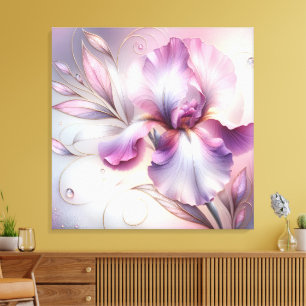 Iris Flower With Gold Etching Canvas Print