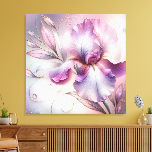 Iris Flower With Gold Etching Canvas Print (Insitu(LivingRoom))