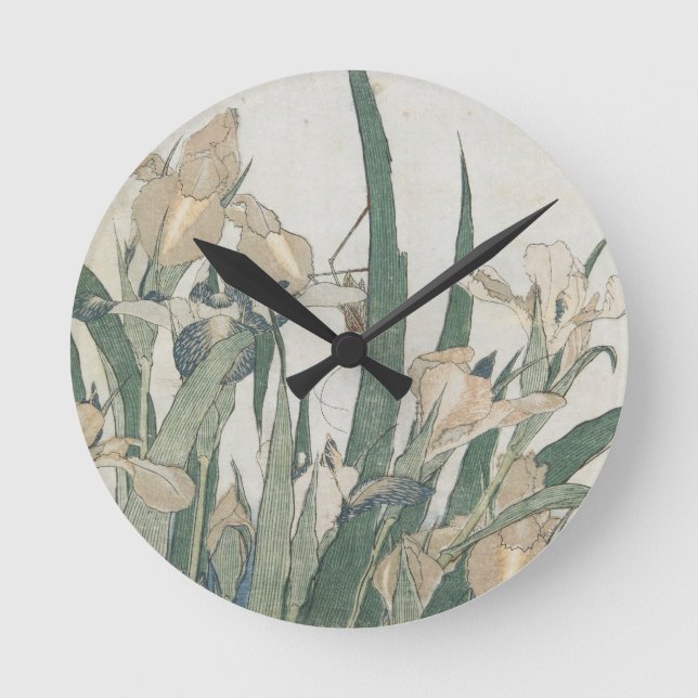 Iris Flowers and Grasshopper, c.1830-31 Round Clock (Front)
