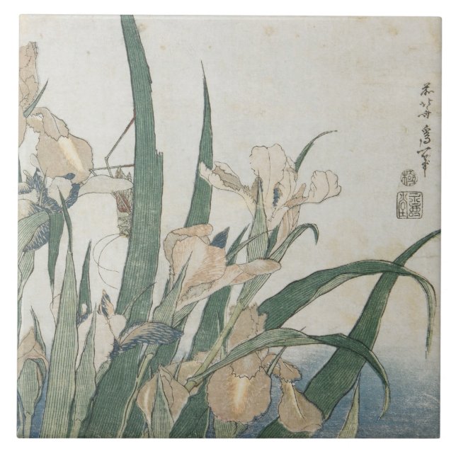 Iris Flowers and Grasshopper, c.1830-31 Tile (Front)
