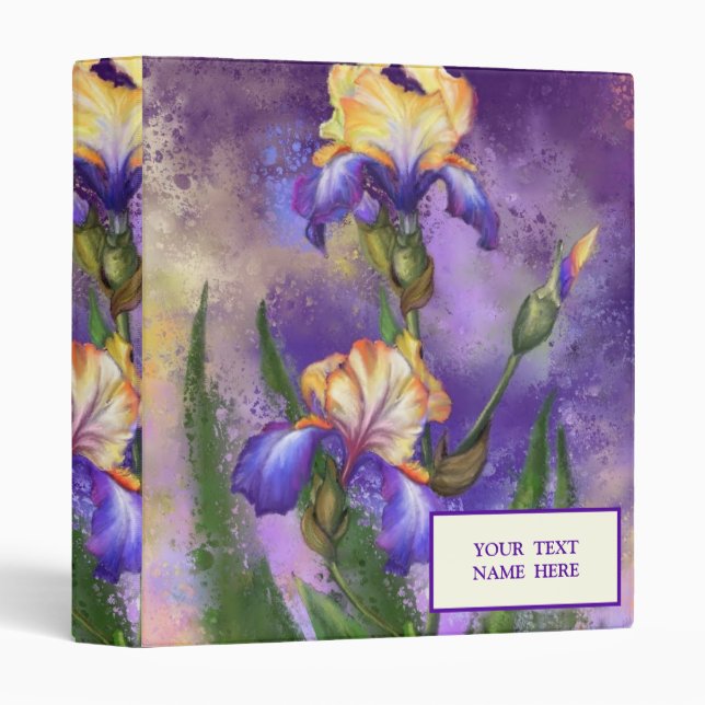 Iris Flowers Binder Irises with Custom Text Name  (Front/Spine)