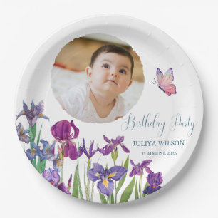 Iris flowers Birthday Party baby photo Paper Plate