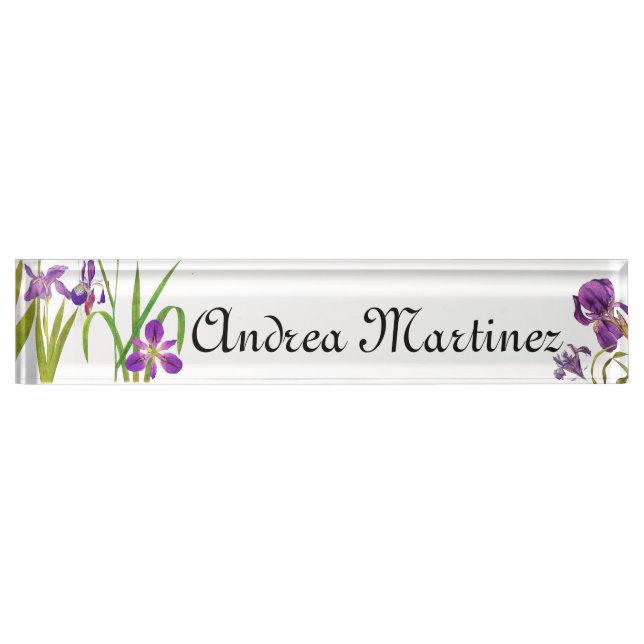 Iris Flowers Floral Botanical Name Plate (Front)