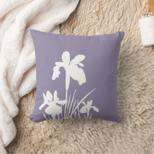  Iris Flowers  Silhouette custom background colour Throw Pillow