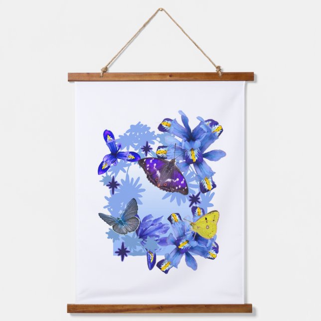 Iris Flowers with Butterflies Hanging Tapestry (Front)