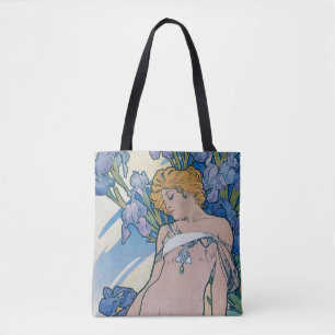 Iris (Four Flowers), Alphonse Mucha Tote Bag
