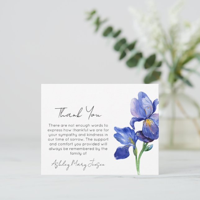 Iris Funeral Thank You Card Bereavement  (Standing Front)
