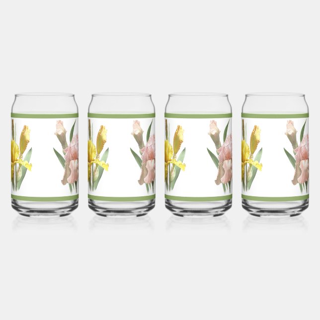 Iris Garden Three Flowers Botanical Art Can Glass (Right)