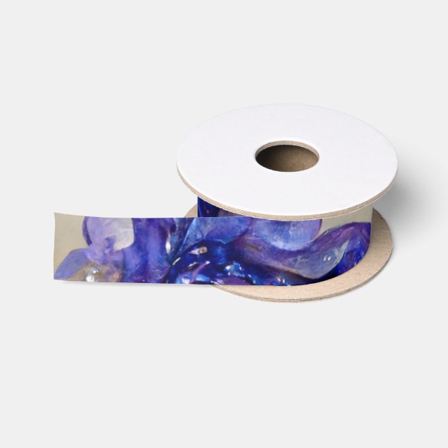 Iris Glass Vintage Purple Botanical Flower Satin Ribbon (Spool)