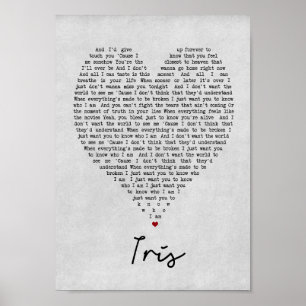Iris Grey Heart Song Lyric Wall Art Print