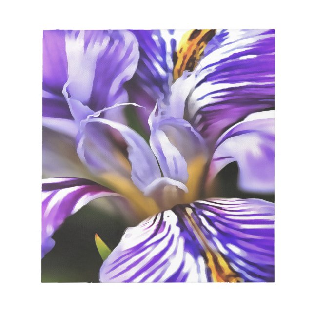 Iris In Violet Lilac and Purple Botanical Art Notepad (Front)
