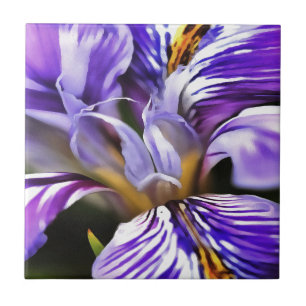 Iris In Violet Lilac and Purple Botanical Art Tile