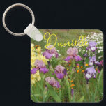 Iris irises floral Flowers Cottage Garden Birthday Keychain<br><div class="desc">Yellow Bearded Iris floral Flowers Birthday Card. Designed from one of original floral photo from my garden.</div>
