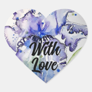 Iris Irises Flower Floral Blue Waterolor With Love Heart Sticker