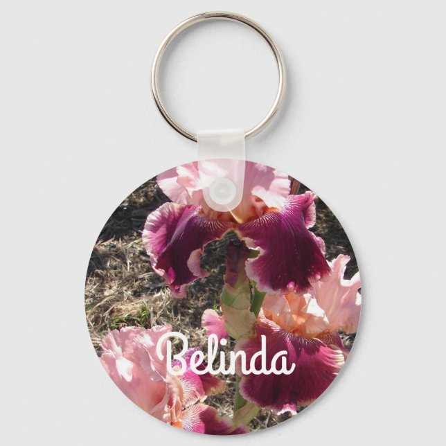 Iris Irises Maroon Pink Flower Floral Womans Name  Keychain (Front)