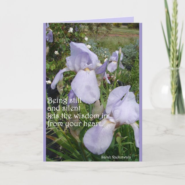 Iris Irises Purple Floral Inspirational Quote Card (Front)