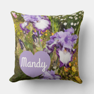 Iris Irises Purple Flower Birthday Girls Name Throw Pillow
